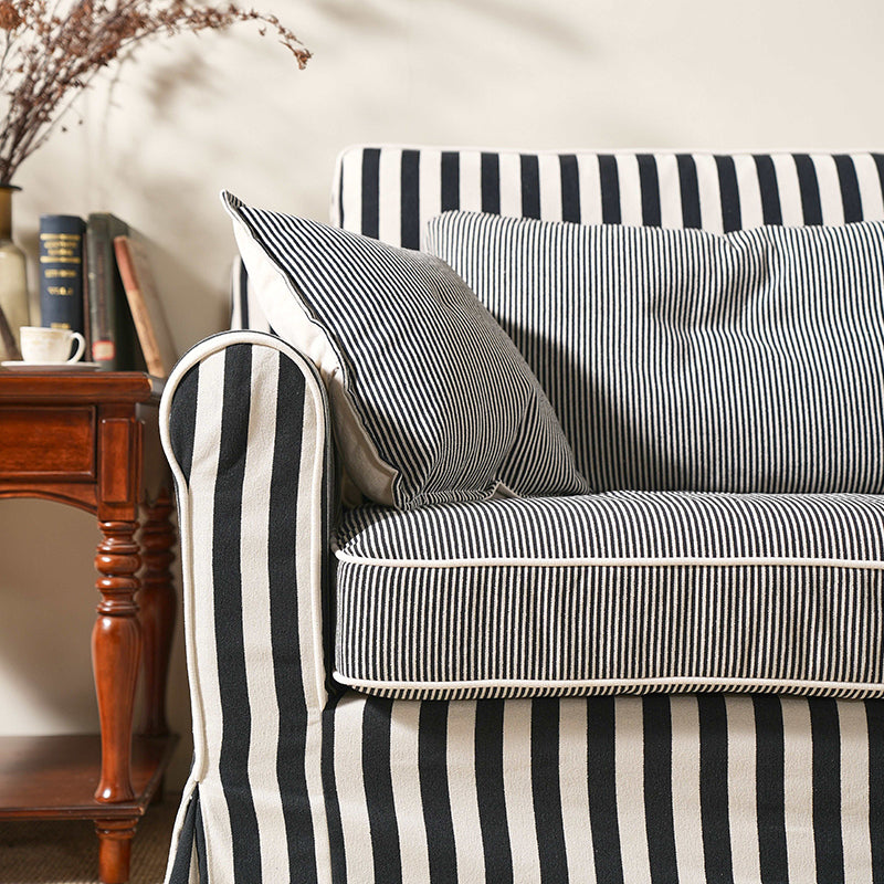Bold Striped Polyester Upholstery Birch Wood Sofa - Vintage Soft-Touch Comfort, 3/4 Seater for Living Room