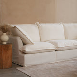 Pearl White Birch Wood Sofa — Modern Minimalist Pillow-Style Settee Bench for 2–3 Seats, Living Room Accent