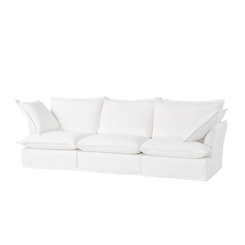 Pearl White Birch Wood Sofa — Modern Minimalist Pillow-Style Settee Bench for 2–3 Seats, Living Room Accent