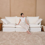 Pearl White Birch Wood Sofa — Modern Minimalist Pillow-Style Settee Bench for 2–3 Seats, Living Room Accent