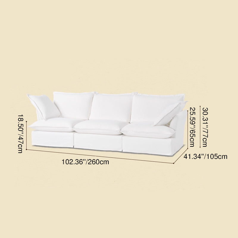 Pearl White Birch Wood Sofa — Modern Minimalist Pillow-Style Settee Bench for 2–3 Seats, Living Room Accent