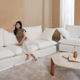 Pearl White Birch Wood Sofa — Modern Minimalist Pillow-Style Settee Bench for 2–3 Seats, Living Room Accent