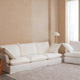 Pearl White Birch Wood Sofa — Modern Minimalist Pillow-Style Settee Bench for 2–3 Seats, Living Room Accent
