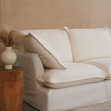 Pearl White Birch Wood Sofa — Modern Minimalist Pillow-Style Settee Bench for 2–3 Seats, Living Room Accent