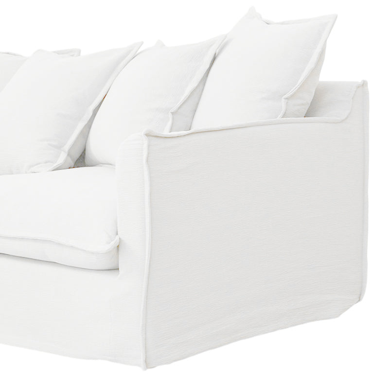Moonlight White Linen Birch Wood Sofa — Elegant French-Style Soft-Touch Lounge Sofa, 3/4 Seater for Living Room