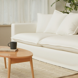 Moonlight White Linen Birch Wood Sofa — Elegant French-Style Soft-Touch Lounge Sofa, 3/4 Seater for Living Room