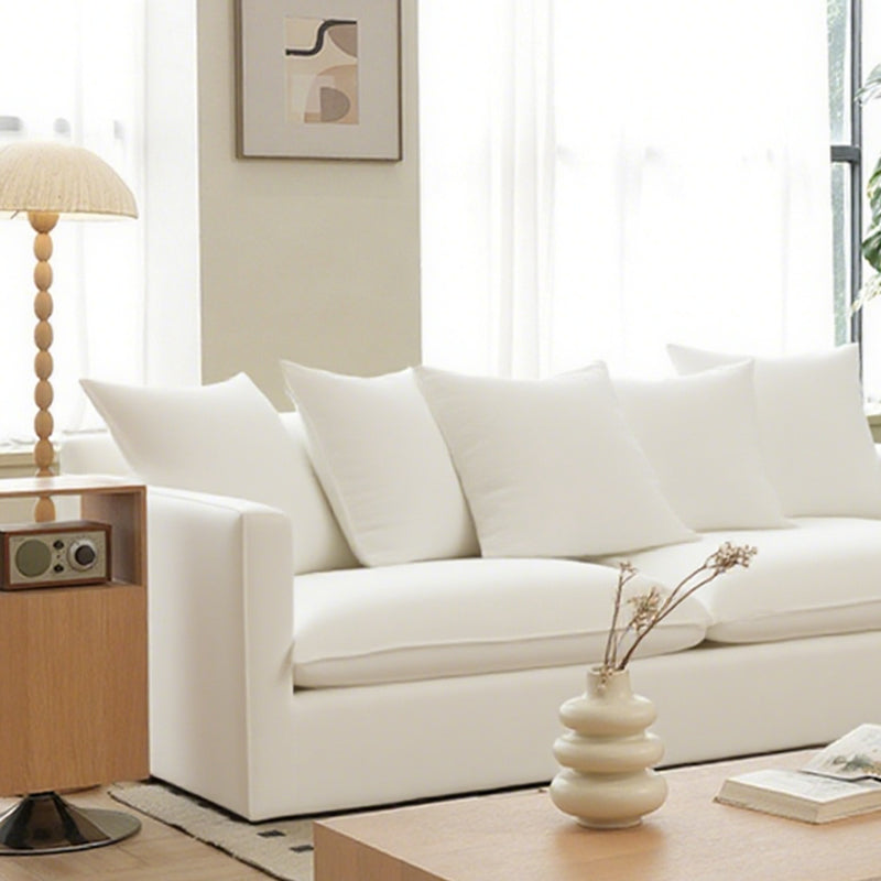 Moonlight White Linen Birch Wood Sofa — Elegant French-Style Soft-Touch Lounge Sofa, 3/4 Seater for Living Room