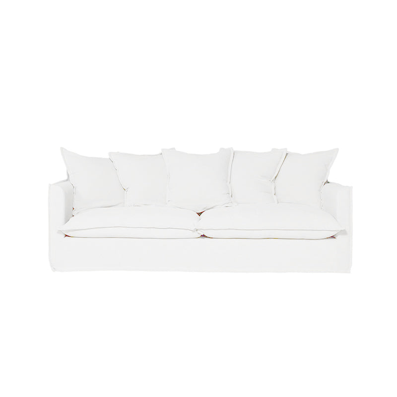 Moonlight White Linen Birch Wood Sofa — Elegant French-Style Soft-Touch Lounge Sofa, 3/4 Seater for Living Room