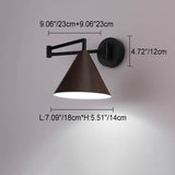 Nordic Minimalist Cone Swing Arm Wall Sconce Lamp - Wood Grain Iron Finish, 1-Light