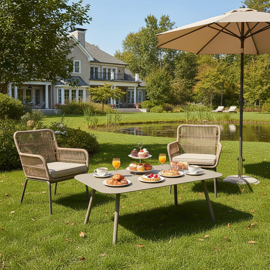 Sleek Modern Minimalist Rectangular Outdoor Table — Aluminum Coffee Table for Garden & Balcony