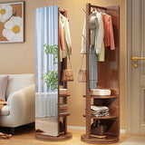 Modern Minimalist Rectangular Solid-Wood Hall Tree — Rotating, Movable with Mirror and 3-Tier Storage for Bedroom & Entryways