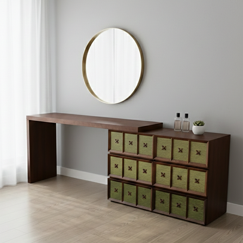 Mid-Century Makeup Vanity with Wide Countertop — Eco-Friendly Materials for a Stylish Bedroom