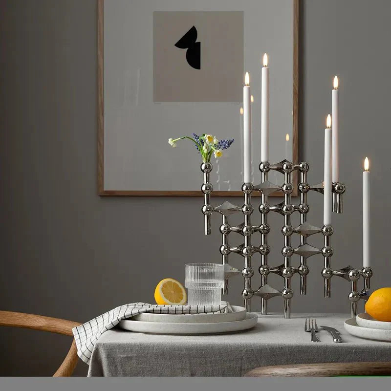 Sleek Metal Candle Holder with Modern Molecular Design
