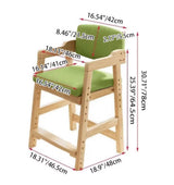 Modern Minimalist Adjustable Kids Chair in Solid Pine Wood with Cotton-Linen Upholstery and Foam Cushion for Bedroom