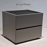 Sleek Modern Minimalist Nightstand with Dual Drawers — Light-Luxury Greige Neutral Bedside Storage Table for the Bedroom