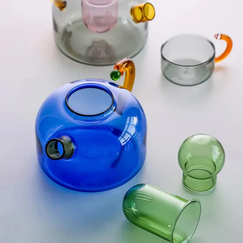Heat-Resistant Glass Teapot Set with Bold Contrasting Colors