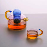 Heat-Resistant Glass Teapot Set with Bold Contrasting Colors