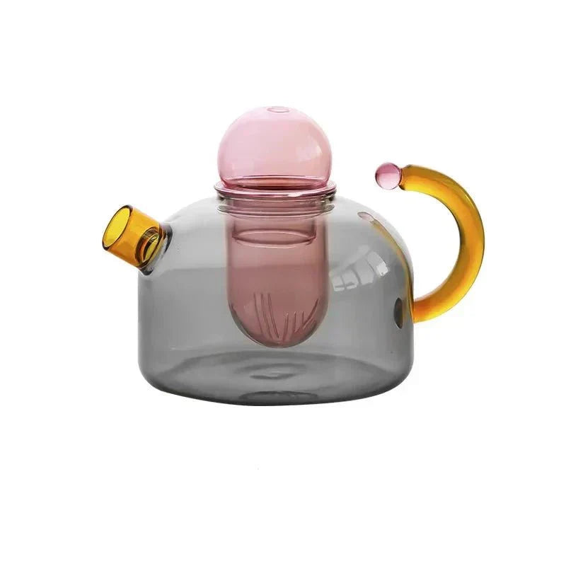 Heat-Resistant Glass Teapot Set with Bold Contrasting Colors