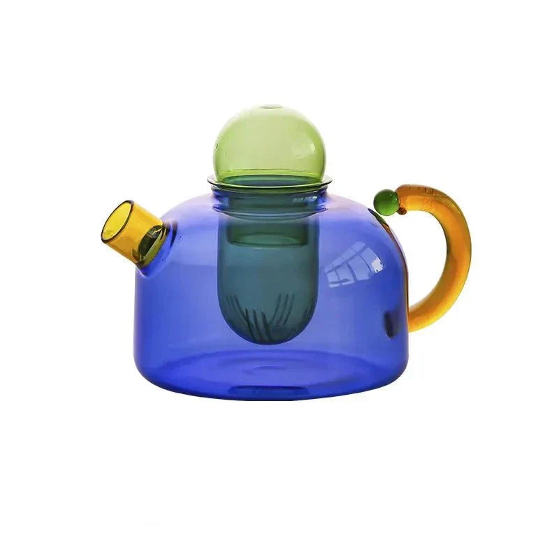 Heat-Resistant Glass Teapot Set with Bold Contrasting Colors