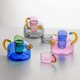 Heat-Resistant Glass Teapot Set with Bold Contrasting Colors