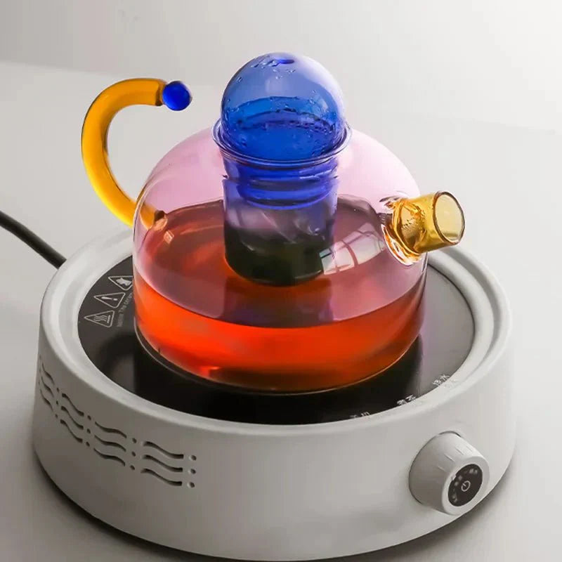 Heat-Resistant Glass Teapot Set with Bold Contrasting Colors