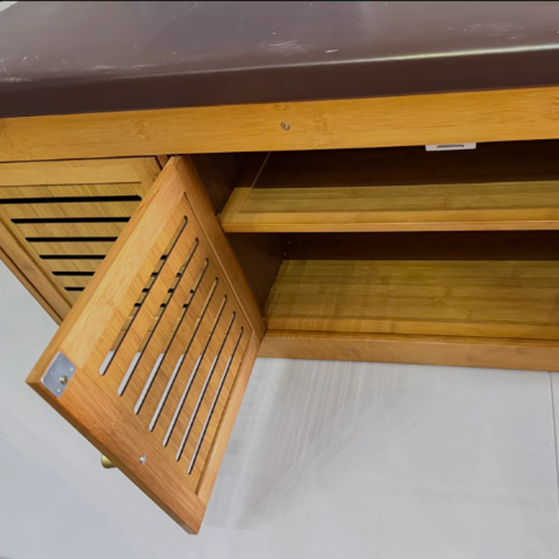 Modern Minimalist Rectangular Bamboo Faux Leather Shoe Bench — 2-, 3-, or 4-Cabinet Configurations for Entryway