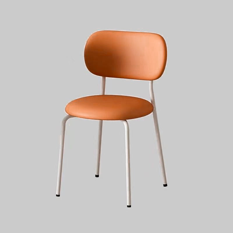 Contemporary Scandinavian Round Nappa Leather Carbon Steel Legs Stackable Dining Chair Backrest For Dining Room