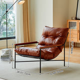 Modern Mid-Century Rectangular PU Leather Recliner Chair with Carbon Steel Frame, Rubberwood & Solid Wood Accents, PP Cotton Backrest for Living Room