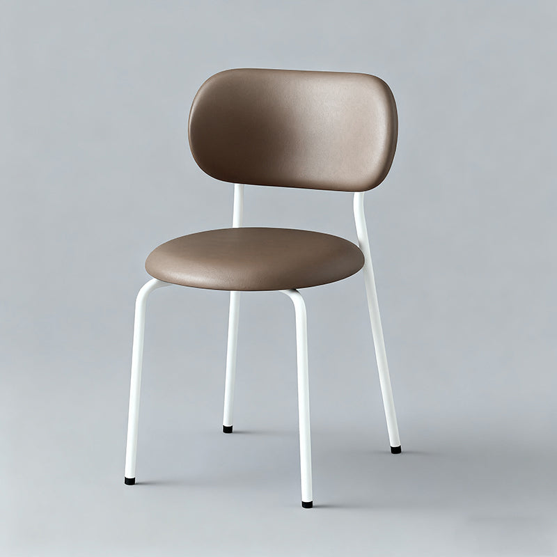 Contemporary Scandinavian Round Nappa Leather Carbon Steel Legs Stackable Dining Chair Backrest For Dining Room