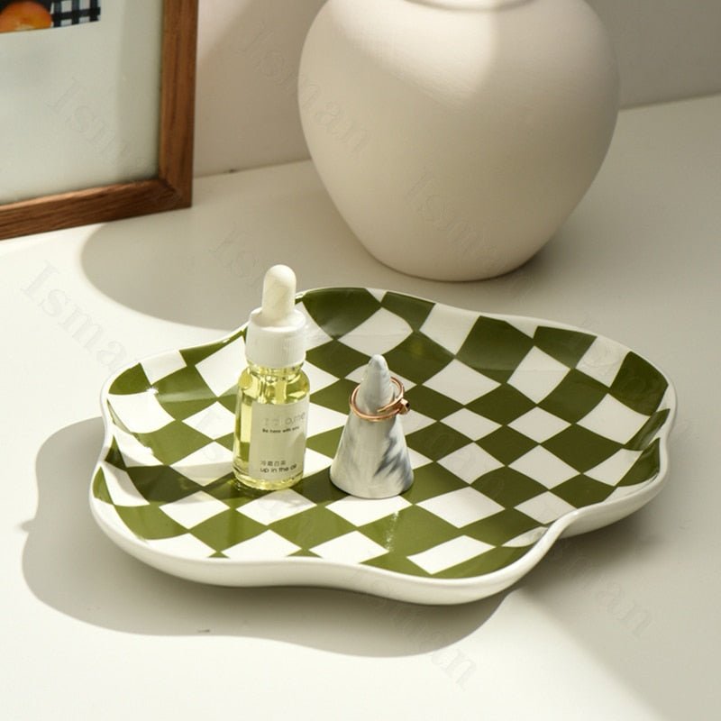 Nordic Ceramic Chequerboard Decorative Tray - Modern, Sleek Design