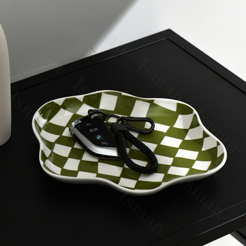 Nordic Ceramic Chequerboard Decorative Tray - Modern, Sleek Design