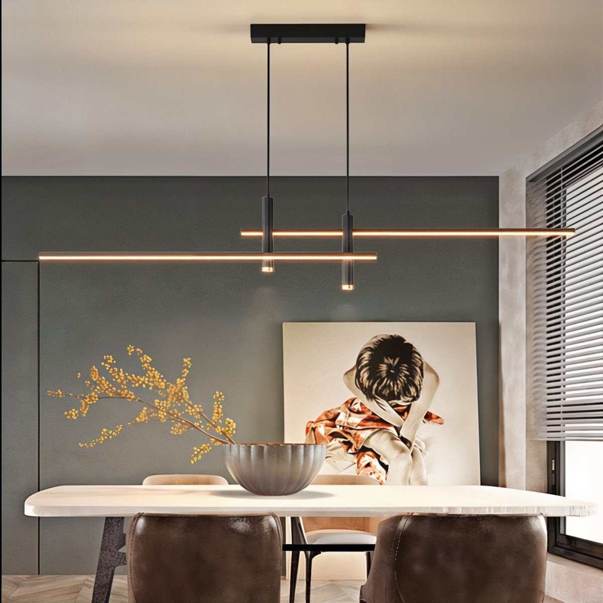 Sleek LED Linear Pendant Light with Adjustable Height