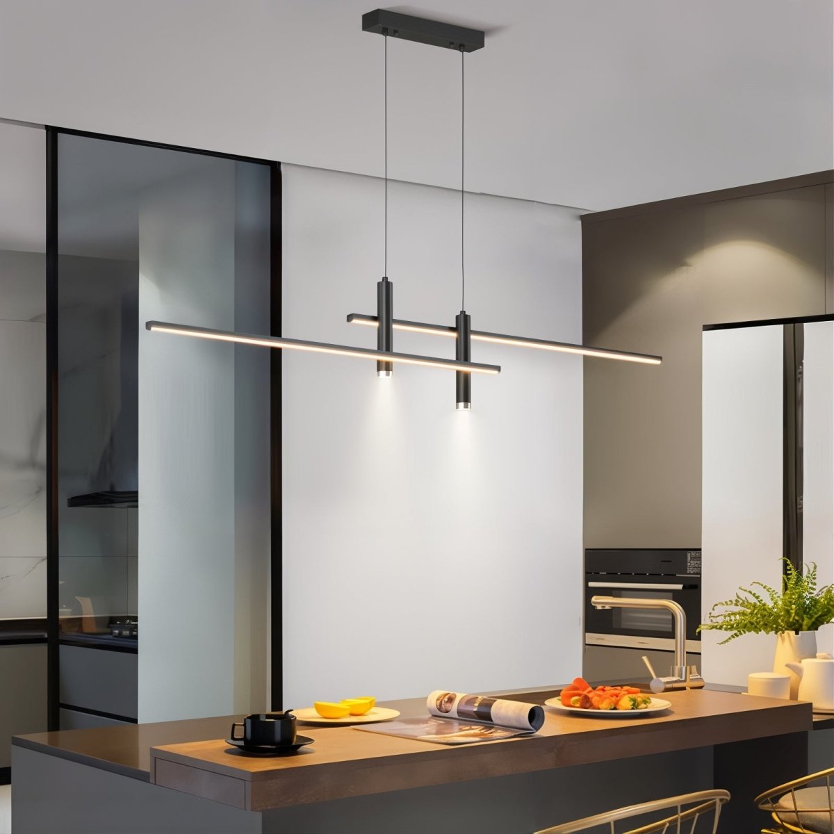 Sleek LED Linear Pendant Light with Adjustable Height