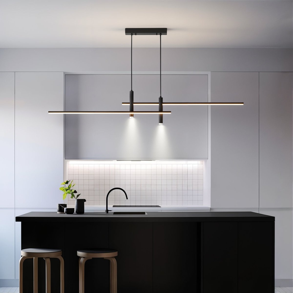 Sleek LED Linear Pendant Light with Adjustable Height