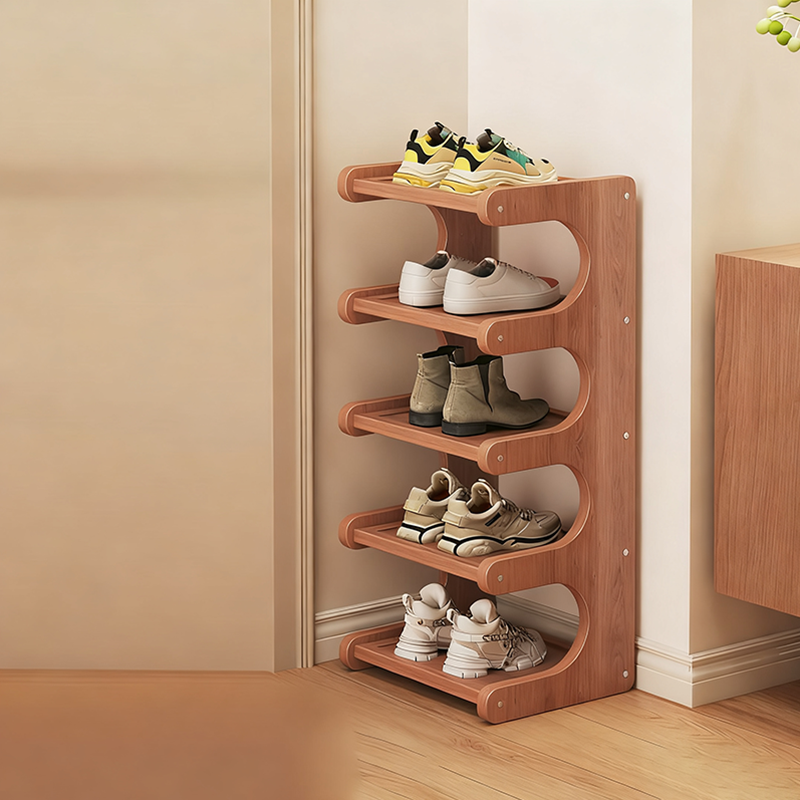 Modern Minimalist Rectangular Bamboo MDF Shoe Storage Rack - 2/3/4/5-Tier Organizer for Living Room